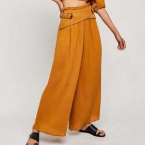 Free People Gauze Buckle Belted Flowy Wide Leg Beach Pant